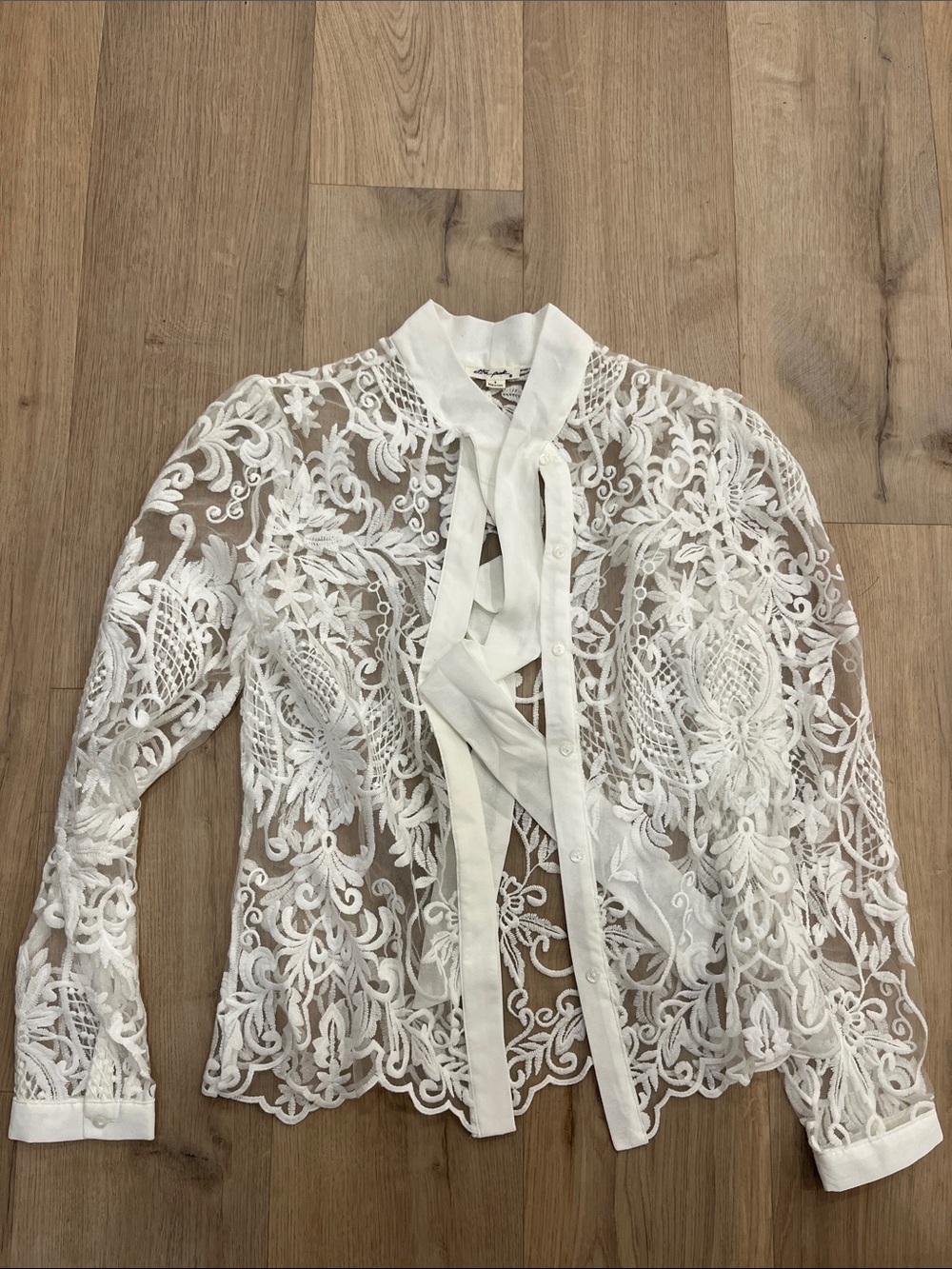 Ultra Pink White Lace Tie-Neck Blazer